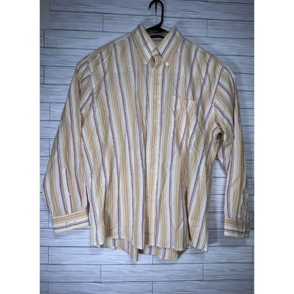 Alan‎ Flusser XL Mens Button Down Striped Shirt Multicolored 100% Cotton